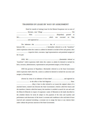 Transfer of Lease by Way of Agreement
