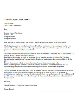 Typical Cover Letter Format