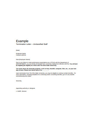 Unclassified Staff Termination Letter