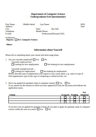 Undergraduate Exit Interview Form