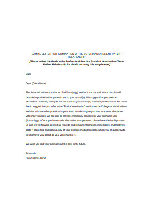 Veterinarian Client Patient Termination Letter