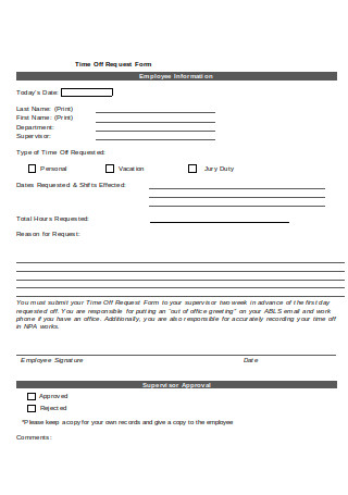 Absence Request Form Sample