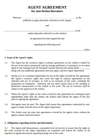 Agent Agreement for Non fiction Literature