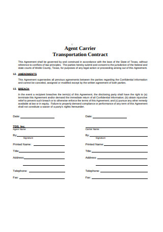 Agent Carrier Transportation Contract