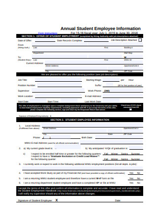 Annual Student Employment Information Form