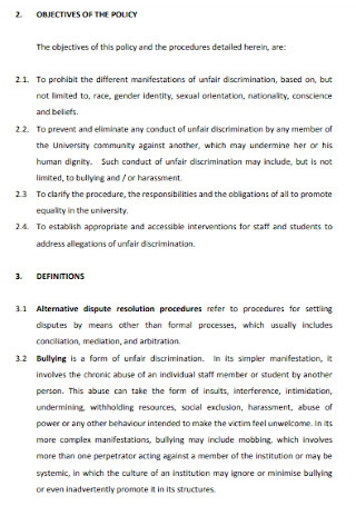 Anti discrimination Policy Objective