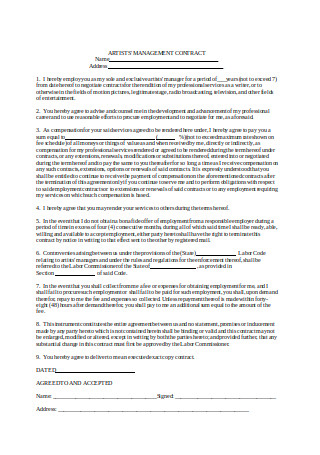 Artists Management Contract