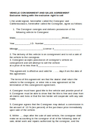 Auto Dealer Consignment Agreement