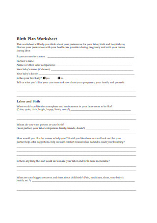Basic Birth Plan Worksheet