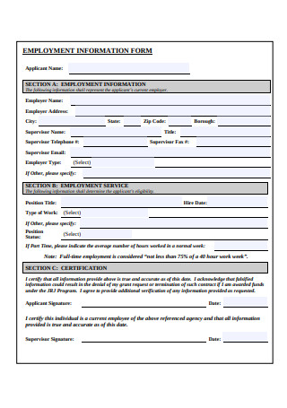 Basic Employment Information Form