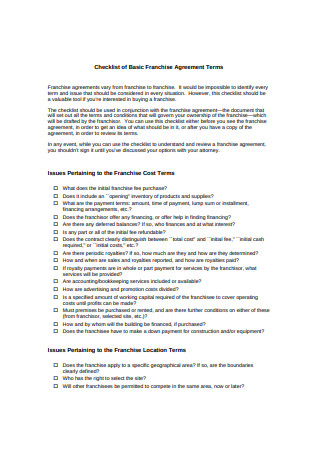 Basic Franchise Agreement Checklist