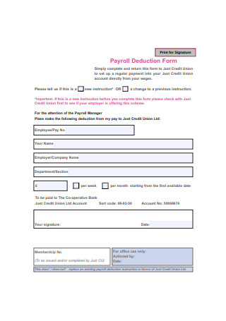 Basic Payroll Deduction Form Sample