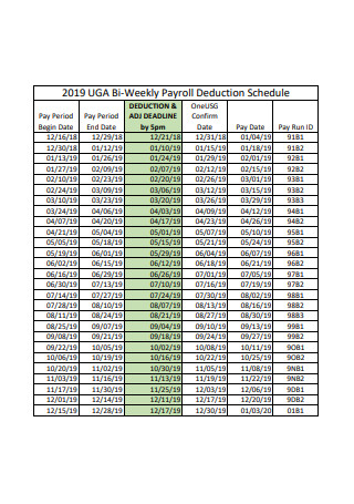Bi Weekly Payroll Deduction Schedule