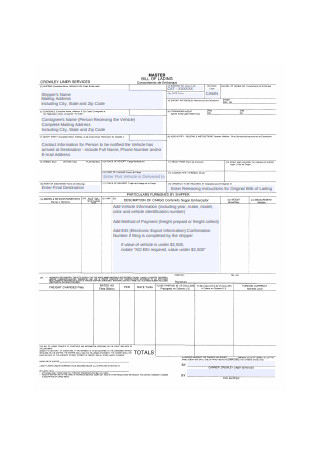 Bill of Lading Form Sample