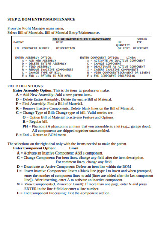 Bill of Material Entry Example