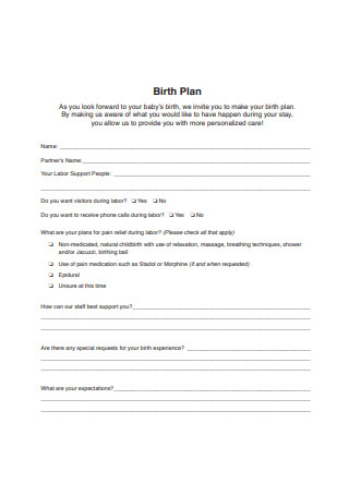 Birth Baby Care Plan