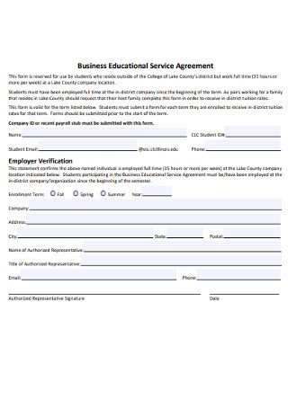 Business Educational Service Agreement