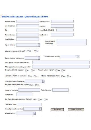 Business Insurance Quote Request Form
