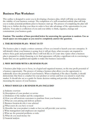 Business Plan Worksheets