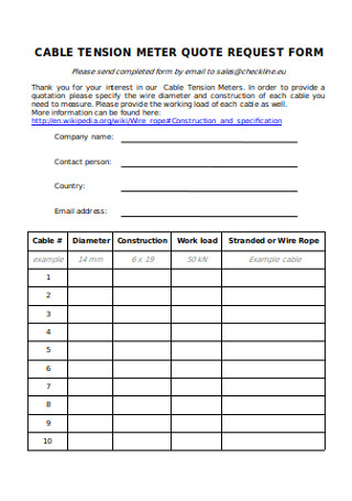 Cable Tension Meter Quote Request Form