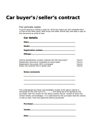 Car Buyers Sellers Contract