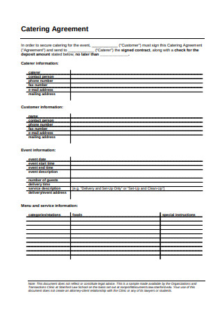 Catering Agreement Sample
