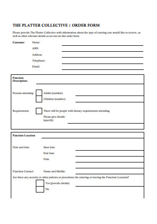 Catering Services Agreement Order Form