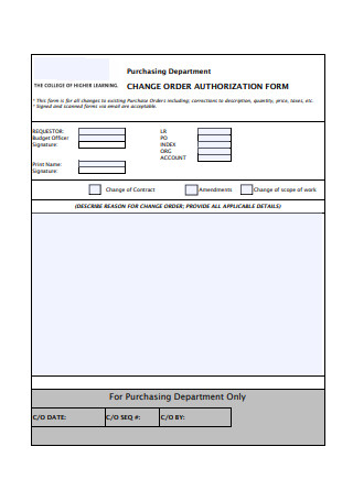 Change Order Authorization Form