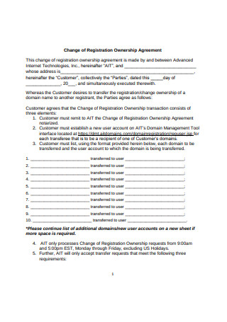 Change of Registration Ownership Agreement Format