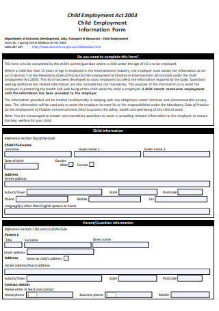 Child Employment Information Form