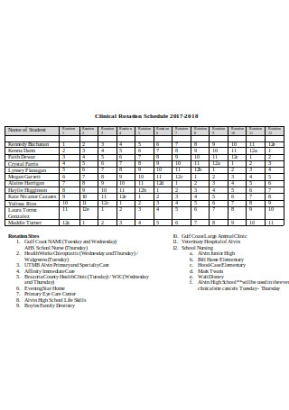 Clinical Rotation Schedule Sample