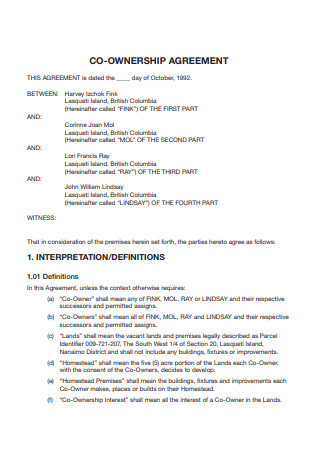 Co Ownership Agreement Sample