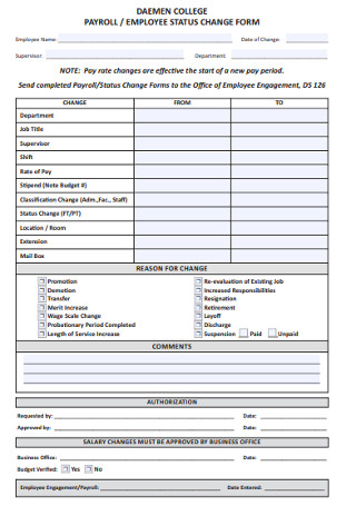 College Employee Payroll Change Form
