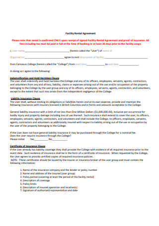 College Facilities Rental Agreement