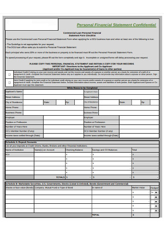 Commercial Loan Personal Financial Statement Form Checklist