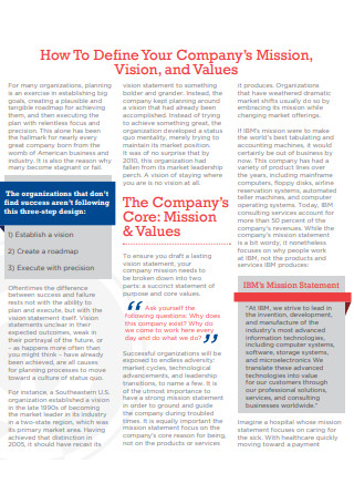Company’s Mission Vision and Values