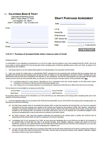 Draft Purchase Agreement Format