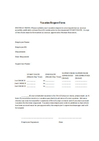 Editable Vacation Request Form
