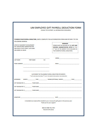 Employee Gift Payroll Deduction Form Sample