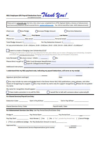 Employee Gift Payroll Deduction Form