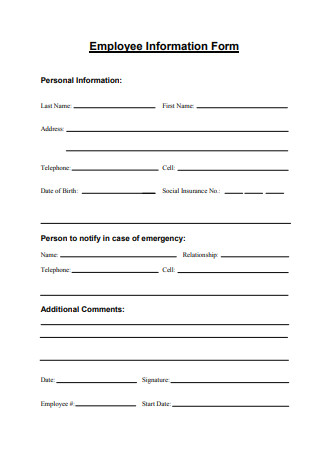 Employee Information Form Sample