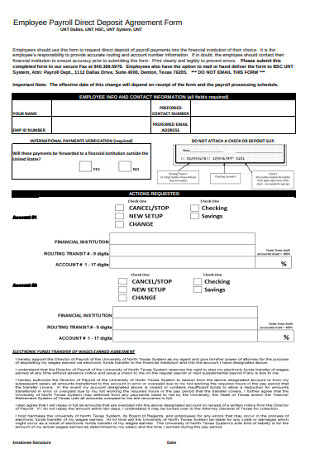 Employee Payroll Direct Deposit Agreement Change Form