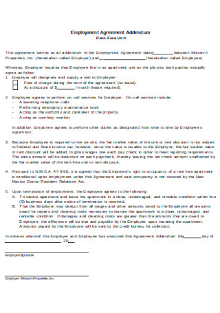 Employment Agreement Addendum Sample