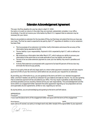 Extension Acknowledgement Agreement