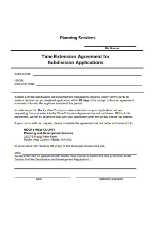 Extension Agreement for Subdivision Applications