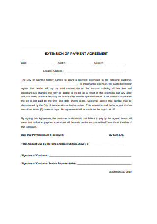 Extension of Payment Agreement