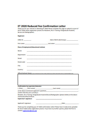 Fee Confirmation Letter