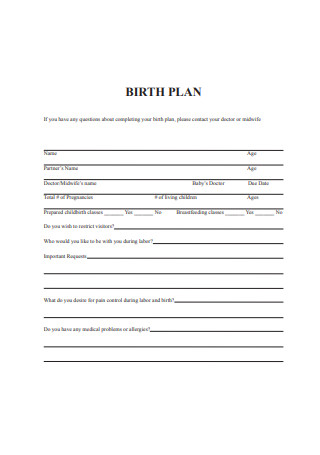 Formal Birth Plan