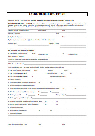 Format of Landlord Reference Form