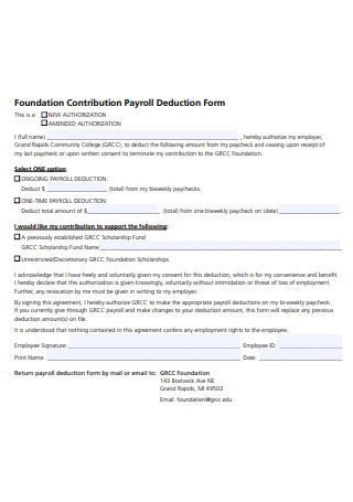 Foundation Contribution Payroll Deduction Form